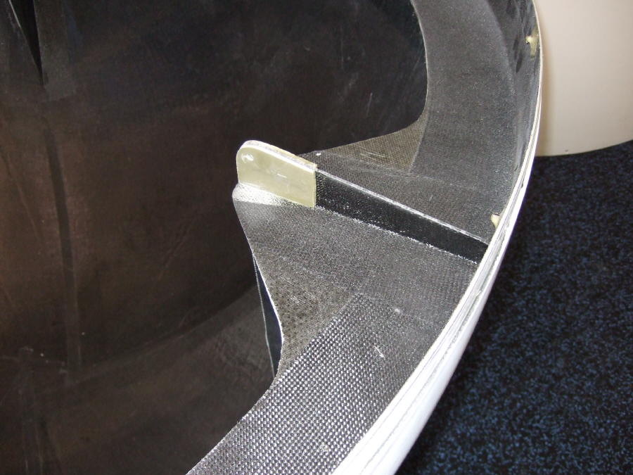 A close-up of one of the supports inside of one half of a Science On a Sphere